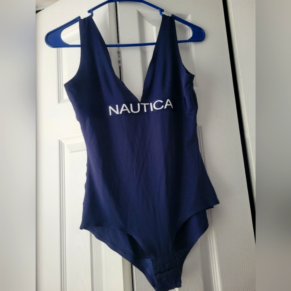 Sexy Nautica low-cut cleavage body suit spandex